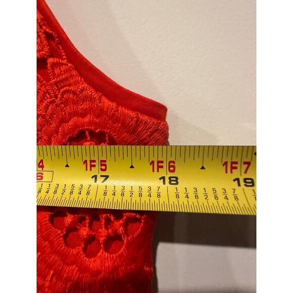 Loft Size Small Red Orange Blouse Embroidered Sunflower Lace Floral Top Cotton - Picture 11 of 12